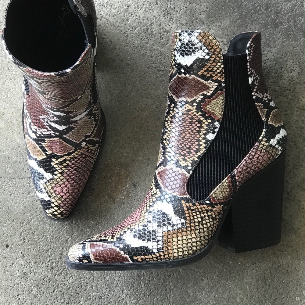 Qupid Multi Color Python Snake Ankle Bootie - Picture 7 of 8